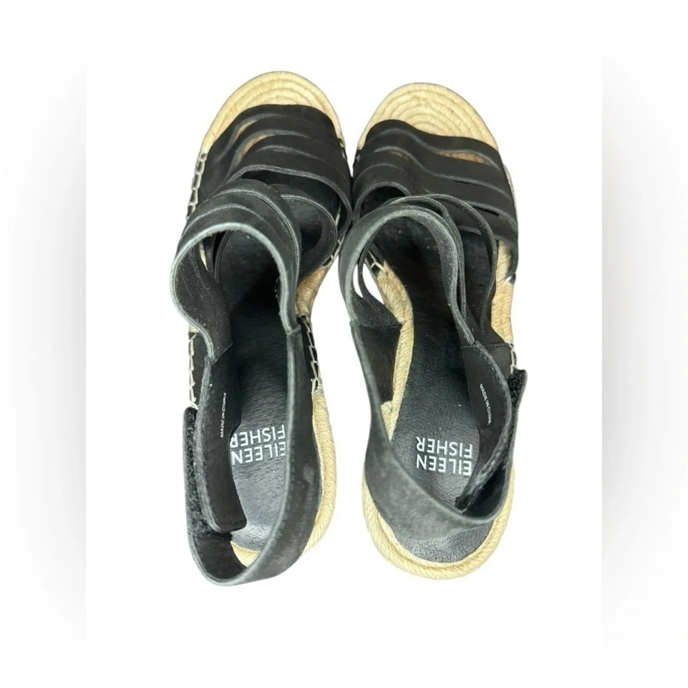 Eileen Fisher Largo Espadrille Suede Wedge Size 7.5 Black